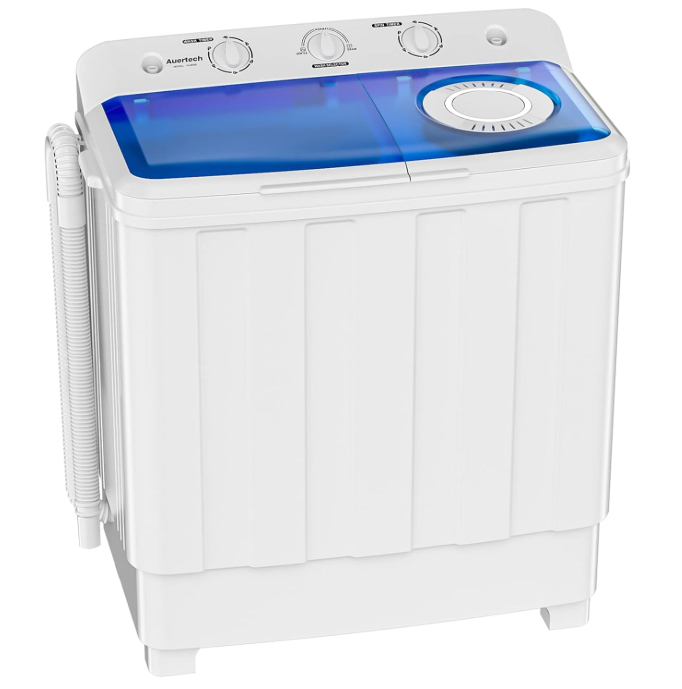 Auertech 28 lb Twin Tub Portable Washing Machine, Semi-Automatic, White/Blue