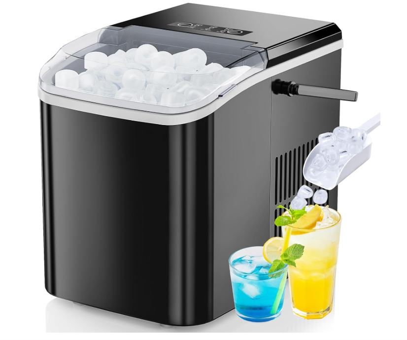 DUMOS Countertop Ice Maker, 26.5 lbs/Day, Self-Cleaning, Bright Black
