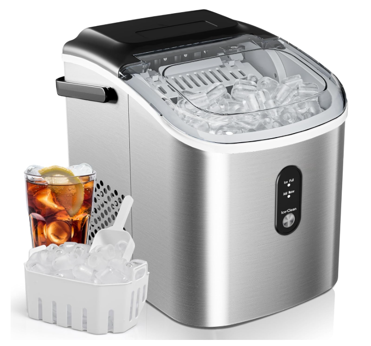 EUHOMY Countertop Ice Maker, 26.5 lbs/Day, Auto-Cleaning, Silver