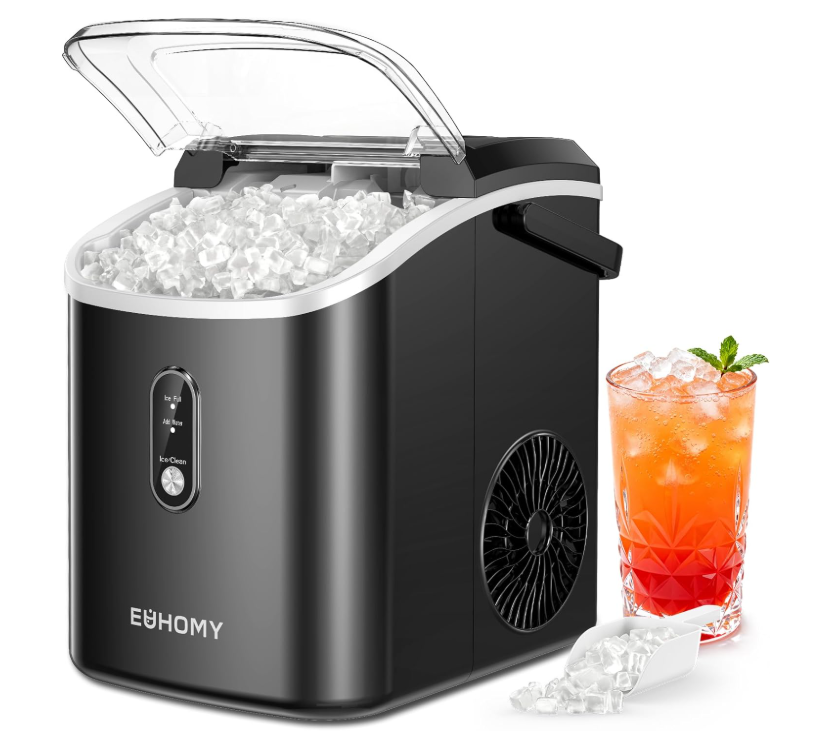 EUHOMY Nugget Ice Maker Countertop, 38 lbs/Day, Self-Cleaning, Black