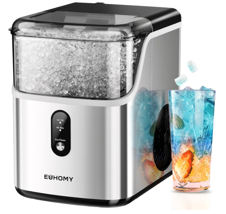 EUHOMY Nugget Ice Maker Countertop, 34 lbs/Day, Self-Cleaning, Stainless Steel