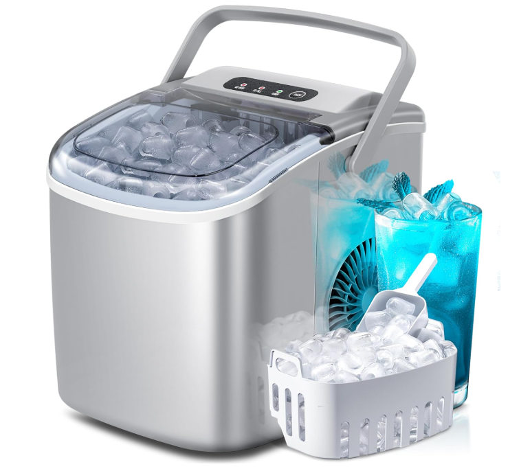 Crzoe Countertop Ice Maker, 26 lbs/Day, Self-Cleaning, Grey