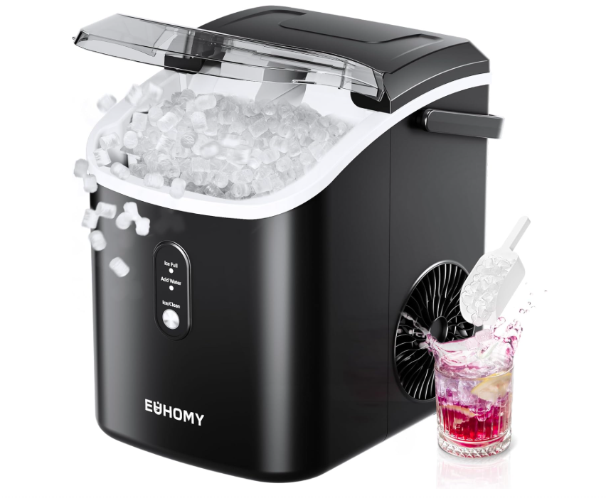 EUHOMY Nugget Ice Maker Countertop, 34 lbs/Day, Auto-Cleaning, Black