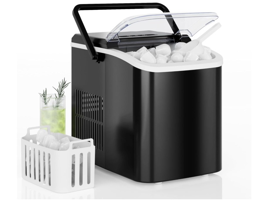 DUMOS Countertop Ice Maker, 26 lbs/Day, Self-Cleaning, Black
