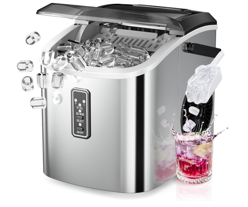 EUHOMY Countertop Ice Maker, 26 lbs/Day, Self-Cleaning, Stainless Steel